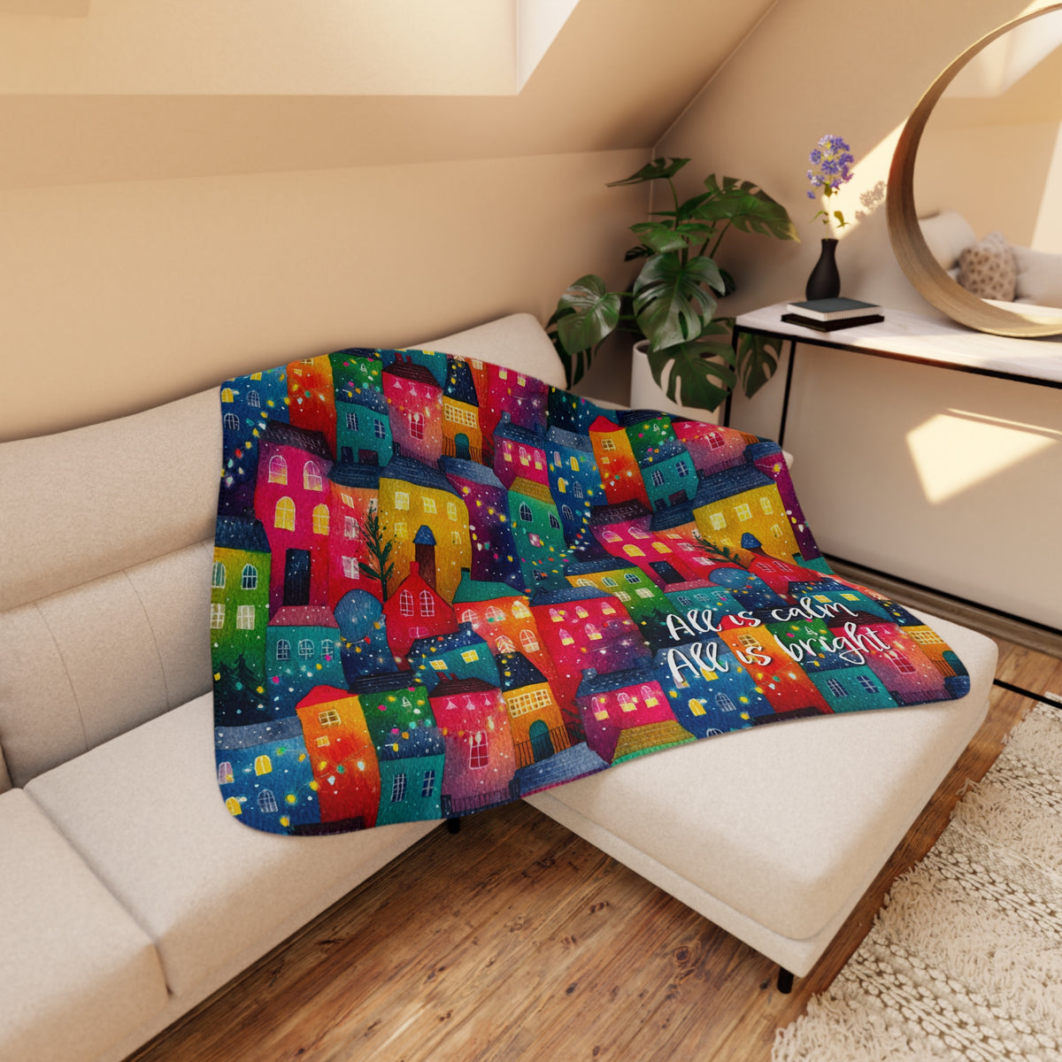 NHF "Merry Village" Christmas Sherpa Blanket