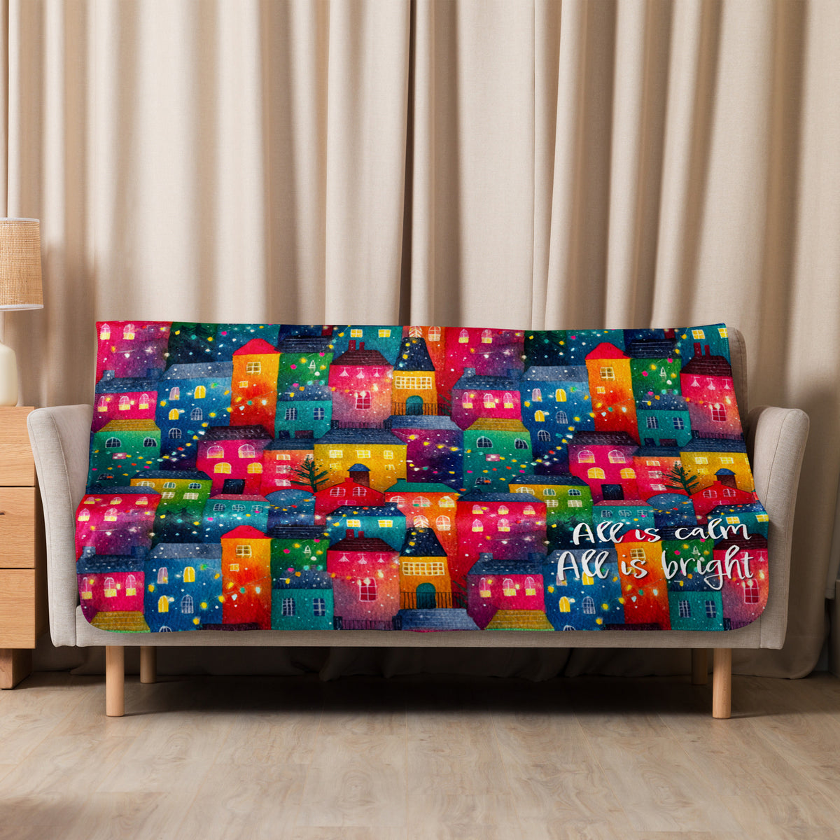 NHF "Merry Village" Christmas Sherpa Blanket