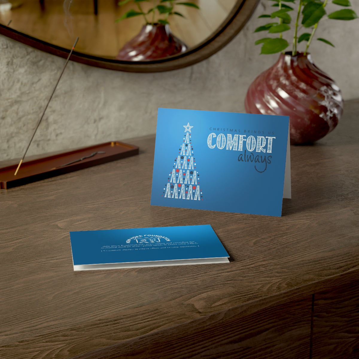 &quot;Comfort Always&quot; NHF Folded Christmas Cards in Blue (1, 10, 30, and 50)